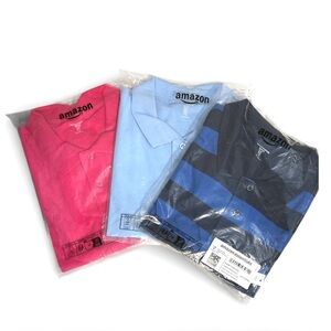 3 Men's XL Pique Polo Shirts NWT Pink/Blue /Black & Blue Stripe Short Sleeve Lot